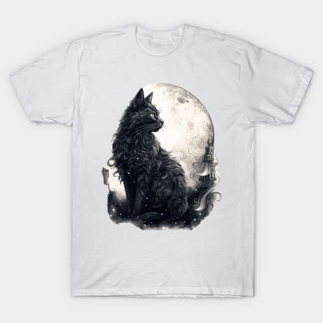 Feline Moonlight T-Shirt by Scribbles2Baubles